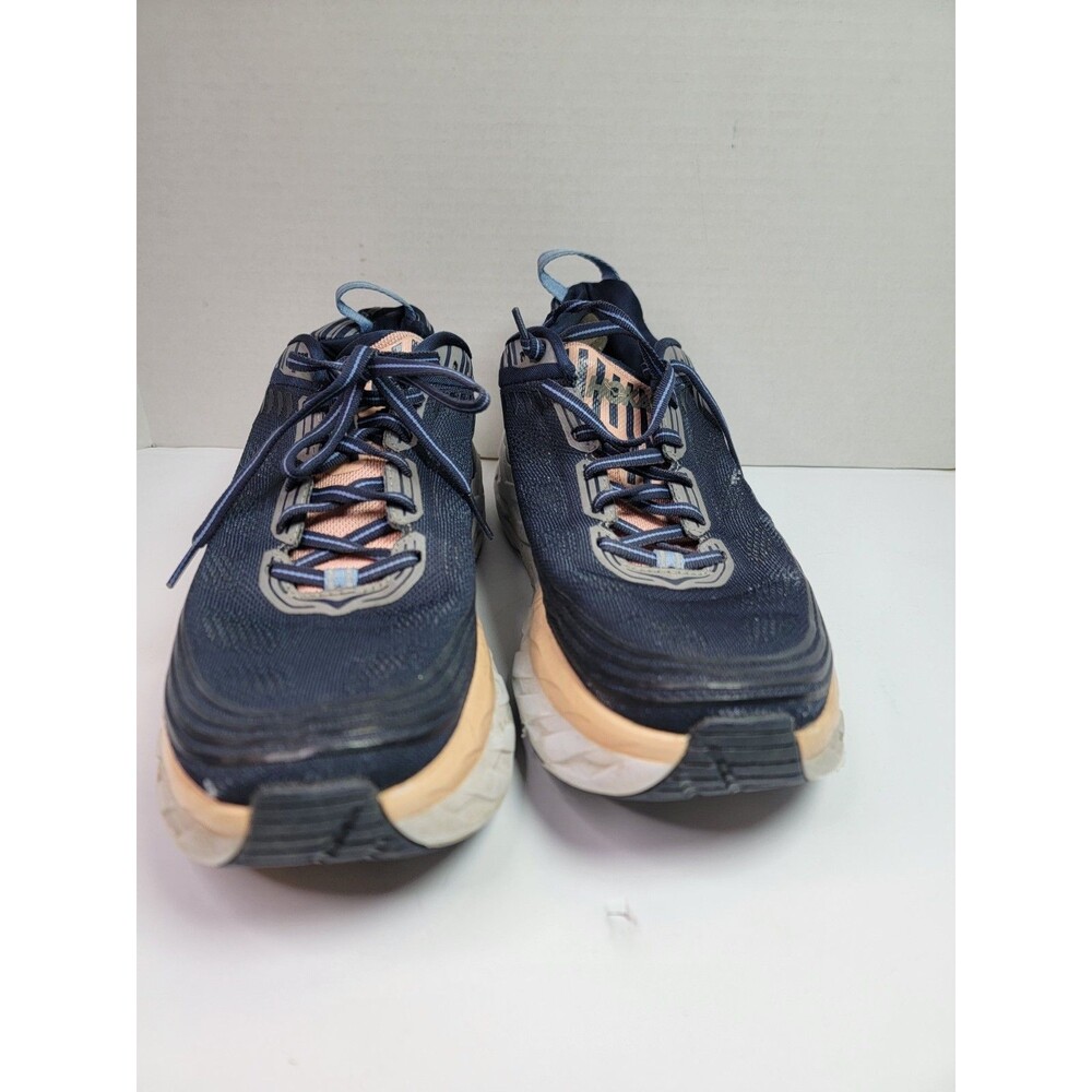 Hoka One One Bondi 6 Women’s 10.5 Running Shoes Navy Blue Peach Sold As Is